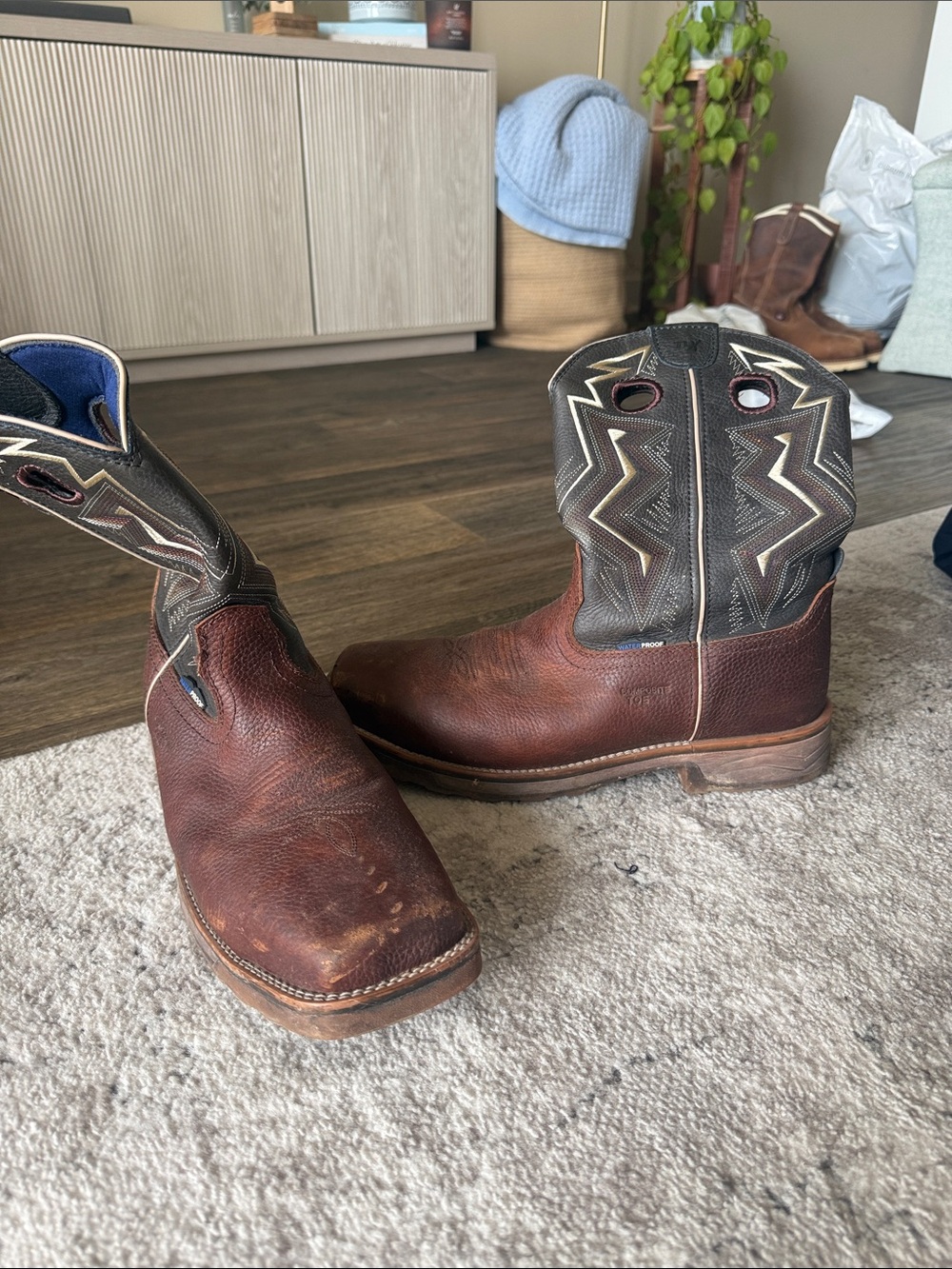 Men's Brown Leather Cowboy Work Boots TLX composite toe 12 D wide